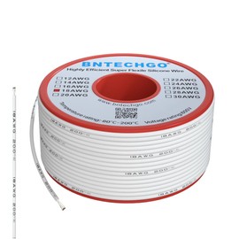 BNTECHGO 18 Gauge Silicone Wire Spool 50 ft White Flexible 18 AWG Stranded Tinned Copper Wire Single Conductor Wire