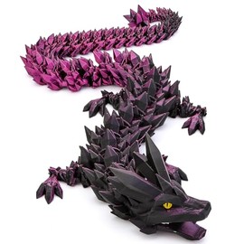 3D Printed Dragon Toys with Eyes, Bendable and Flexible Big Fidget, 24 inches Dazzling Gradient Crystal Wyrm, Articulated Gem Serpent Figure for Home Office Decor (Mystic Black-Purple Dragon)