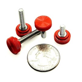 8-32 Thumb Screws with Round Red Knurled nob 304 Stainless 1/2" Wide Knob #8 Standard Thread