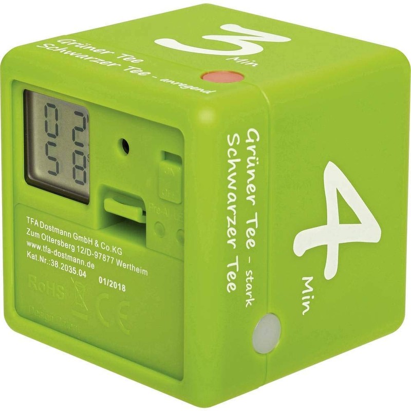 TFA Dostmann Digitaler Tee-Timer, 38.2035.04, ideale Ziehzeit, Tee-Zubehör, Timer, grün,L