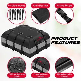 Waterproof Car Roof Bag Cargo Carrier - 20.07 Cubic Feet Extra Large Storage with Anti-Slip Mat, Door Hooks & Packing Bags. Safe Heavy Duty Travel Solution for Family Trips, Camping, Vacation