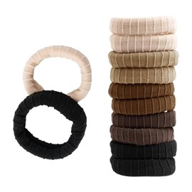 SXQLYH Pack of 10 Hair Scrunchies Band Rope Seamless Cotton Stretchy Beautiful Soft Elastic Ponytail Holder Headband for Thick Heavy Long and Curly Hair, No Kinks No Interruption (A)