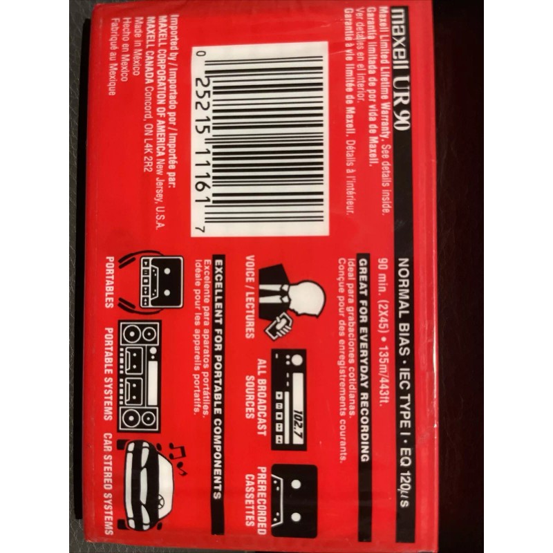 Maxell UR 90 Normal 90 Minutes Audio Cassette Tape NEW