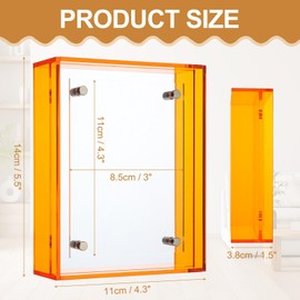 sourcing map 3x4 Inch Acrylic Picture Frame, Floating Picture Frames for Wall or Tabletop Display, Hanging Photo Frame Stand for Office Home, Orange
