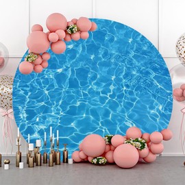 Renaiss 7x7ft Summer Swimming Pool Round Backdrop Covers for Photoshoot Portrait Shining Blue Ripple Circle Photography Background Splash Sea Water Wave Ocean Marine Party Decor Photo Booth Props