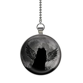 Dog Breed Samoyed Angel Under Moon Glow in The Dark Fan/Light Pull Pendant with Chain