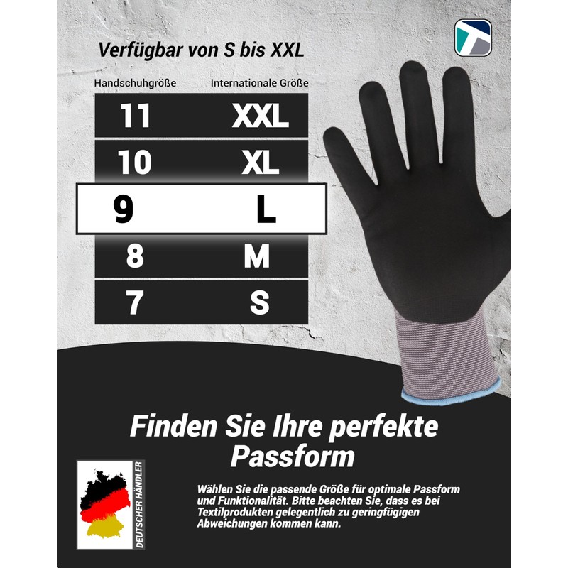 Trevendo® Super Tech Flex Nylon Knitted Work Gloves Black/Grey Size