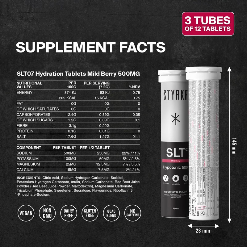 Electrolytes Tablets by Styrkr - Berry - 3X Pack of