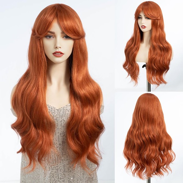 DÉBUT Long Wavy Wig with Fringe for Women, Heat Resistant