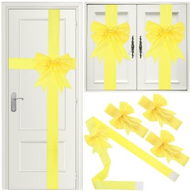 Ganeen 7 Pieces Christmas Cabinet Door Ribbon Bow Large Christmas Festive Ribbons Cabinet Bows Xmas Tree Wreath Bow(Gold)