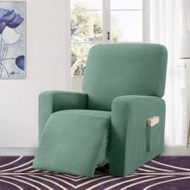 Granbest Premium Water Repellent Recliner Chair Cover High Stretch Jacquard Fabric Recliner Slipcover with Pockets (Recliner, Matcha Green)