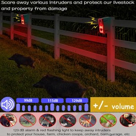 Solar Outdoor Motion Sensor Alarm - QXMH Dog Barking & Gunshot Sound, Support Recording&±Volume, 130db Motion Detector Alarm Light,with USB for Home,Villa,Farm,Barn,Say Goodbye to The Intruders