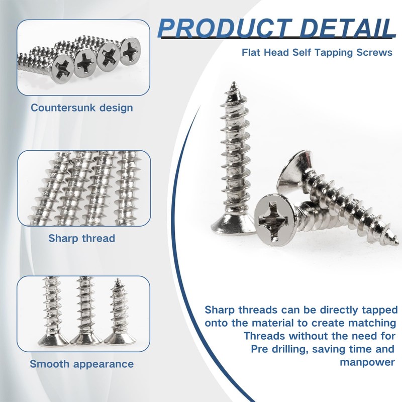 Zmbroll M2 Silver Countersunk Head Self-Tapping Screws 650Pcs Phillips Drive
