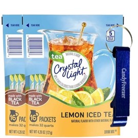 Crystal-Light Lemon Iced Tea Drink Mix 4.26 oz – 2 Pack (16 Pitcher Packets Total), Made with Black Tea – Sugar-Free, Low-Calorie Beverage Mix with Candy Freezer Bottle Opener Keychain (Lemon Flavor) Keychain