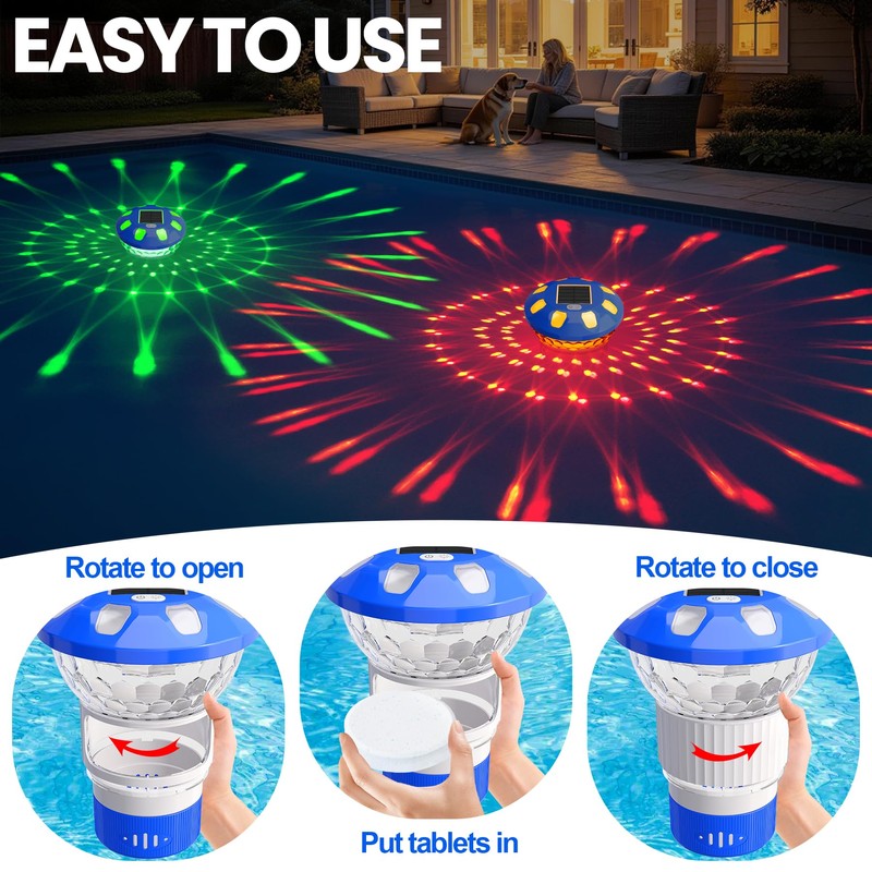 KingSom 2026 Upgraded Pool Chlorine Floater,Solar Chlorine Floater w/Lights,Button Control