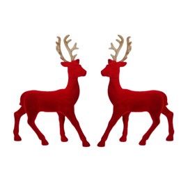 Season 2 Season Christmas Reindeer Tabletop 2 Set 12.5" H Red Flocking Standing Deer Decorations, Indoor Decorative Ornaments for Kitchen Mantle Shelf Office Home Décor