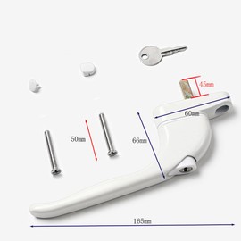 Window Handle, Lokatall Replacement Window Handle with Key, Universal Glazing Aluminum, Double UPVC Window Locking Handle, Child Safe, Wing Lock Handle, 45mm Spindle, Right and