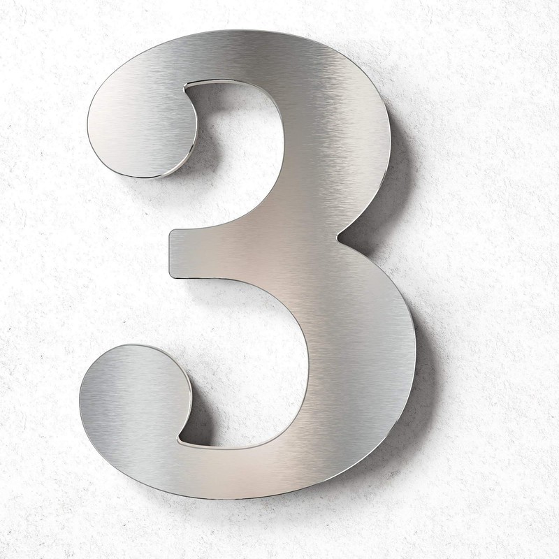 N-02-3-E Stainless Steel House Number 3 - Solid, Weatherproof and