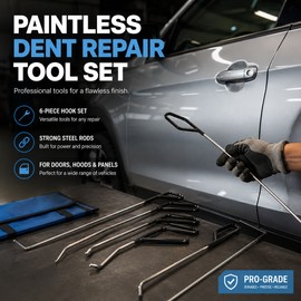 6-Piece Paintless Dent Repair Tool Set for Cars – Steel Rod Hooks & Hammer Kit for Door Dings and Hail Dents