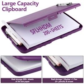 Clipboard with Storage for Office Supplies Clip Boards 8.5x11 with Storage for Nurse,Side Open Nurse Clipboard Foldable Storage Clipboard,Plastic Clipboard with Low Profile Clip Clip Board-Purple
