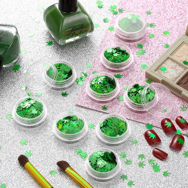 12 Boxes Weed Leaf Glitter Green Pot Leaf Sequin Leaf