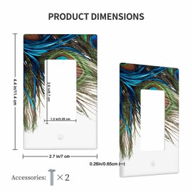 Moslion Peacock Feathers Single Rocker Wall Switch Covers Green Blue Bird Fur Wild Animal 1-Gang Light Plug Outlet Cover Home Office Living Room