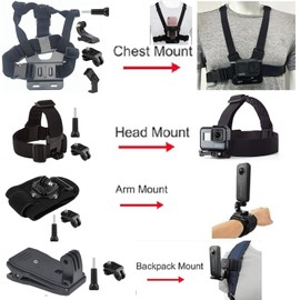Accessories Kit Quick Release Head Strap Mount + Chest Mount Harness + Backpack Clip Holder + 360°Rotating Wrist Strap for Gopros Heros 12/11/10/9/8/Max/7/6/5 Insta360 One Camera and Smartphones