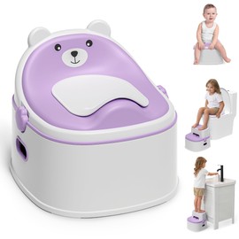 3-in-1 Potty Training Toilet, Portable Potty, Potty Training Seat and Toddler Step Stool, Easy Setup and Clean, Anti-Slip Toddler Potty Trainer for Boy Girl,Lavender