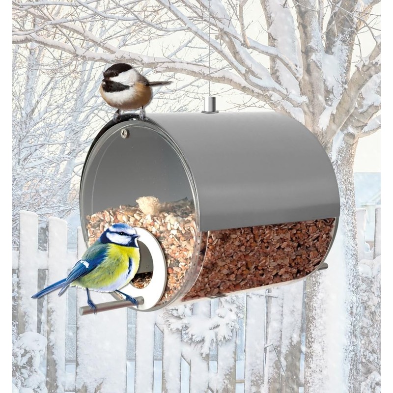 MeLiTec Stainless Steel Bird Feeder Station Barrels Silver/Black Colour Stainless