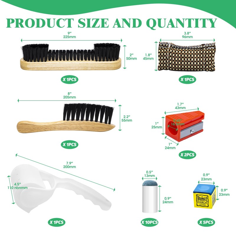 Yuahar 21 Billiards Pool Table Cleaning Set W Wooden Pool