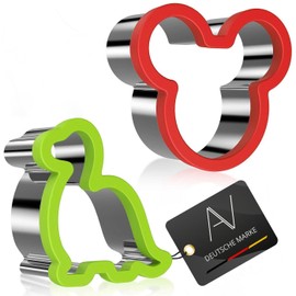 AVANA Stainless Steel Cookie Cutters Sandwich Cutter Cookie Mouse Dinosaur Christmas Comfortable Plastic Surface Cookie Cutters for Kids - Set of 2
