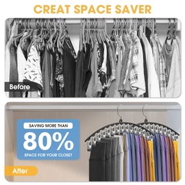 Upgrade Skirt Pants Hangers with Clips, Metal Legging Organizer for Closet with 15 Cilps Holds 90 Leggings/Shorts/Jeans/Skirts Pants Hangers Space Saving Closet Organizers and Storage, Black 6Pack