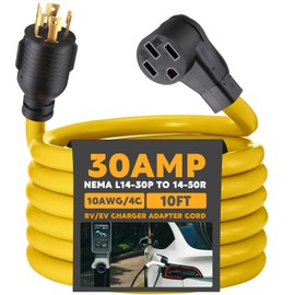 Tellegloww 10FT L14-30P to 14-50R 4 Prong 30 Amp to 50 Amp Generator to RV/EV Adapter Cord Compatible with NEMA, L14-30P Locking Male Plug to 14-50R Female for RV and EV Level 2 Charging, ETL Listed