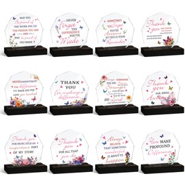 DoubleFill 12 Pcs Christmas Employee Appreciation Gifts for Women Inspirational Acrylic Table Desk Sign with Stand Thank You Clear Desk Sign Decor for Coworker Office Gifts Retirement Going Away Gift