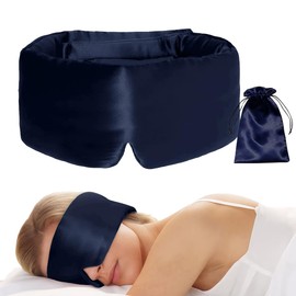 Sleep Mask, 100% Natural Mulberry Silk Eye Mask with Adjustable Strap, Large Size Navy Blindfold for All Night Sleep, Perfect for Women and Men, Eye Cover Blindfold Travel Office Nap Airplane,Navy