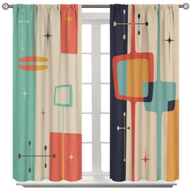 Yoakiet Retro Abstract Curtains, Colorful Vintage Mid Century 50s 60s Geometric Abstract Rustic Style Prints Blackout Rod Pocket Window Treatments Drapes for Bedroom Living Room Kitchen42x54in