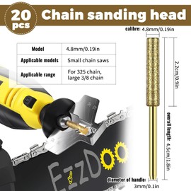 20pcs Diamond Chainsaw Sharpener, 3/16 Inch Chainsaw Accessories and Tools, Chainsaw File for Chain Saw (4.8mm)