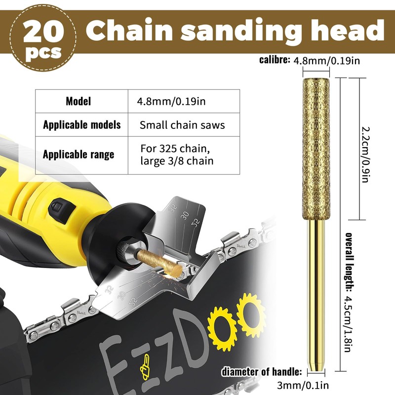 20pcs Diamond Chainsaw Sharpener, 3/16 Inch Chainsaw Accessories and Tools,