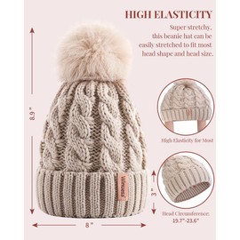 3 PCS Womens Beanie with Pom Pom, Knit Beanie Hats for Women Winter and Fall, Cute Warm Winter Hats for Ladies, Fashionable Skull Cap Beanies for Cold Weather-002