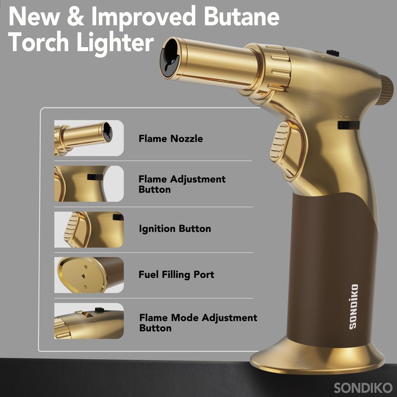 Sondiko DUAL Style Flame Butane Torch Lighter, Adjustable Flame Size