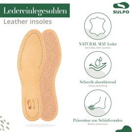 SULPO 3 Pairs of Insoles Made of Vegetable Tanned Leather - Insoles with Natural Cork Against Sweaty Feet for Men and Women Anti Sweat Odour Absorber Soles - Cork Insoles