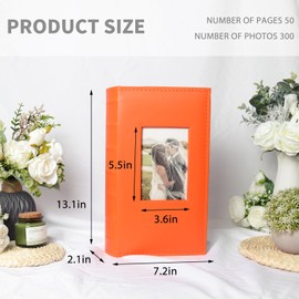 RECUTMS Photo Album 4x6 300 Photos Leather Cover with Front Window Pictures Book for Wedding Family Baby Vacation (Orange)