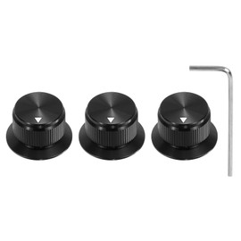 sourcing map 3Pcs Aluminium Potentiometer Knobs 1/4" Volume Tone Control Top Hat Knobs with L-Type Hexagonal Wrench for Guitar Instruments Audio Mixer Amplifier Black
