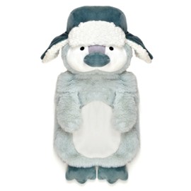 Olivia Rocco Novelty Animal Hot Water Bottle, Fluffy Hot Water Bottles with Cover for Kids Or Adults, 1L Natural Rubber Hot Water Bag for Long Lasting Heat (Penguin Trapper)