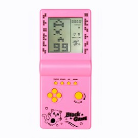 3.5-inch Large Screen Brick Game Console Building Block Game Racing/Tank Game Built-in 26 Classic Games Nostalgic Puzzle (Pink)