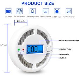 Carbon Monoxide Detectors with LED Digital Display, Portable Carbon Monoxide Alarms for Home, CO Alarm with UL2034, Replaceable Batteries (Batteries NOT Included),1 Pack