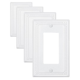 ZILLSEA Pure White Decorator Outlet Covers, Decorative Sunken Pearls Switch Plates, 4-Pack Metal Wall Plates for Receptacle, GFCI Outlet, Dimmer Switch, 1 Gang, 3.15''*4.88'', Midsize