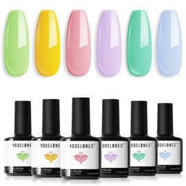 modelones Spring Gel Nail Polish Set, 6 Colors Pastel Yellow Green Pink Purple Blue Shades Pale Macaron Light Colors Valentines Day Nail Art Gel Design for Women Girl Nail Lovers Gift Salon DIY