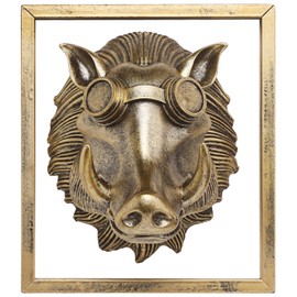JJALIGHTS Exquisite Resin Animal Head Wall Sculpture (Gift Metal Frame) - Imitation Copper Vintage Decor for Living Room, Bedroom & Office | Decorative Wall Hanging Art (Warthog)
