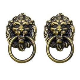 BfyBest 2Pack Cabinet Knobs Pulls Lion Head Ring Pulls Handle for Drawer Dresser Wardrobe Kitchen Cupboard, L 3.5" x W 2.2"